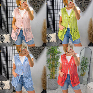 Crochet Mesh Sleeveless Cardigan Waistcoat 10-18 holiday cover