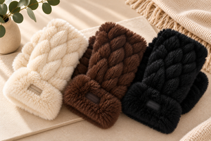 Sculpted Faux Fur Fingerless Gloves – Cream