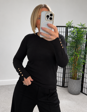 Nellie Gold Button Cuff Jumper – Black