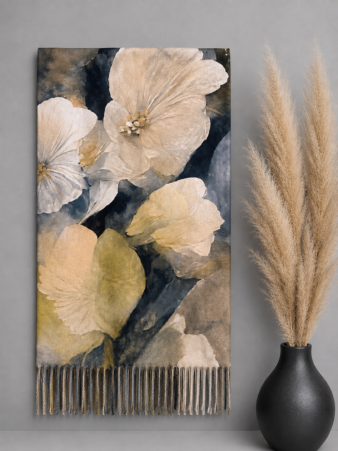 Watercolour Floral Tassel Scarf – Neutral Bloom