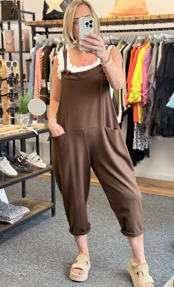 Nina Jersey Barrel Dungarees 8-16 Chocolate