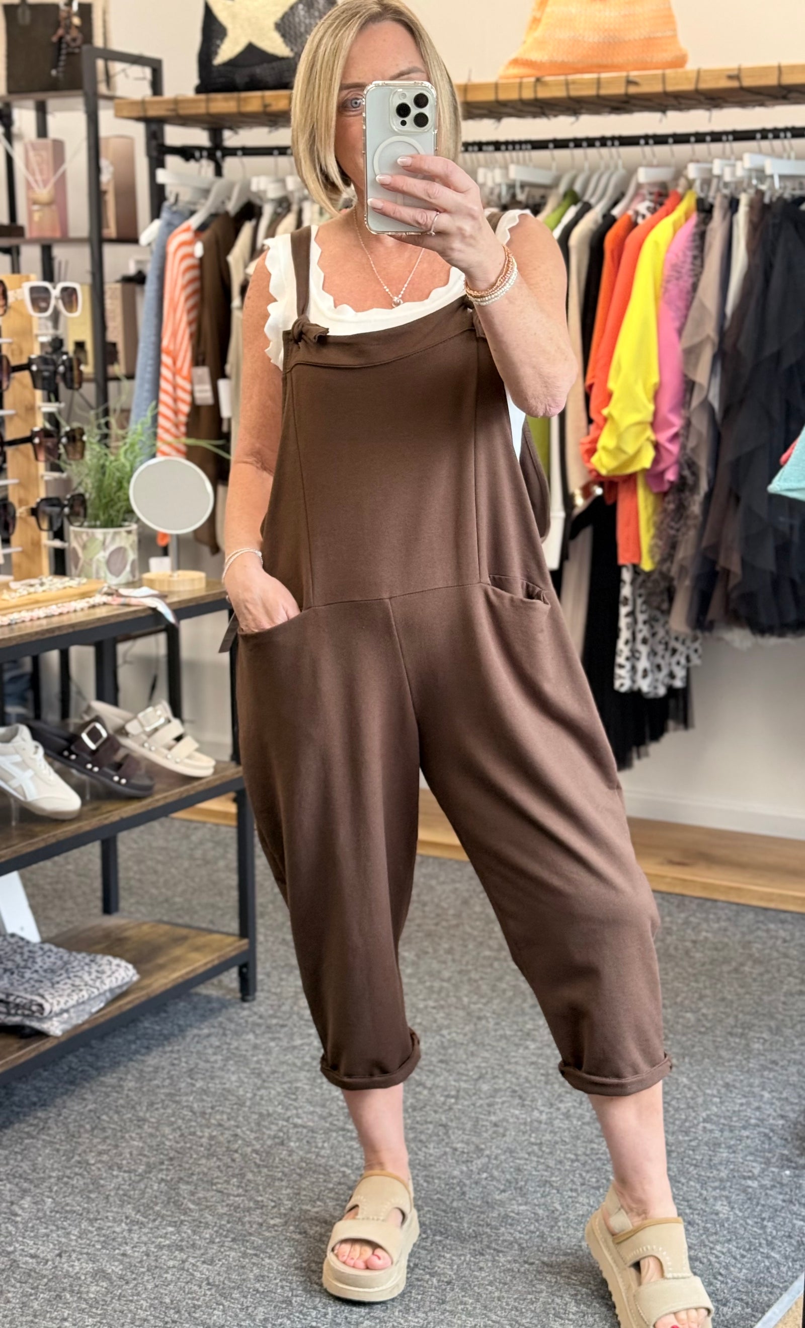 Nina Jersey Barrel Dungarees 8-16 Chocolate