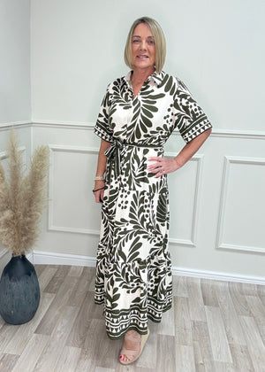Serena Tropical Print Button-Through Maxi Dress 10-18