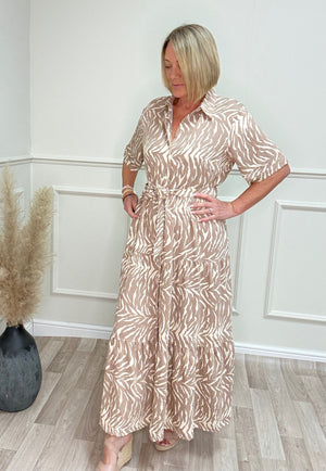 Serena Zebra Print Button-Through Maxi Dress 10-18 Mocha