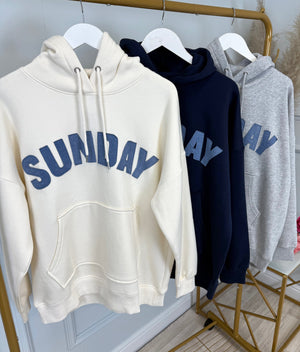 'Sunday' Denim Applique Hoodie Cream 8-22