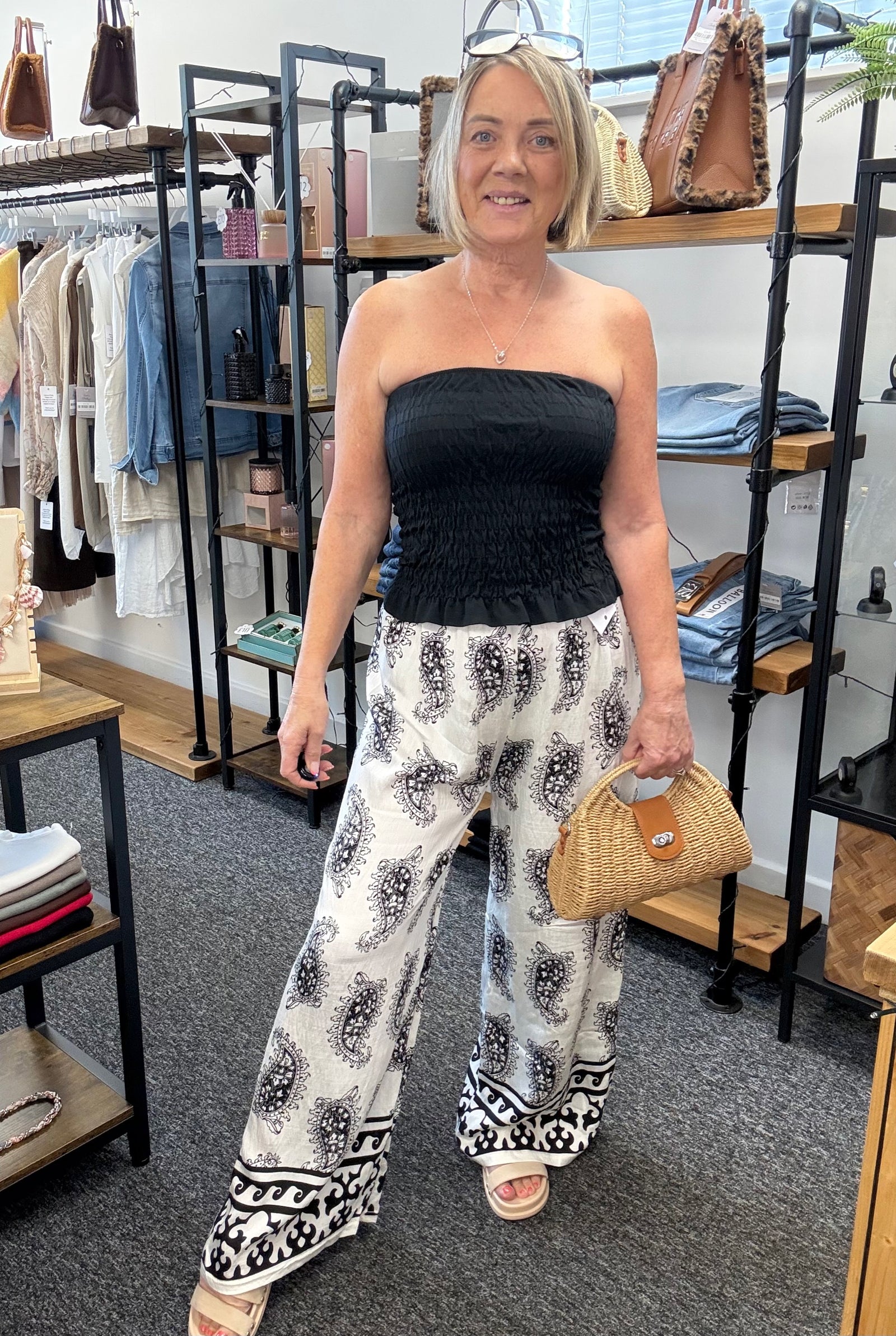 Paisley Wide-Leg Trousers 8-16 Black
