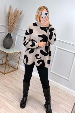 Mila Scribble Print Knitted Jumper – Mocha
