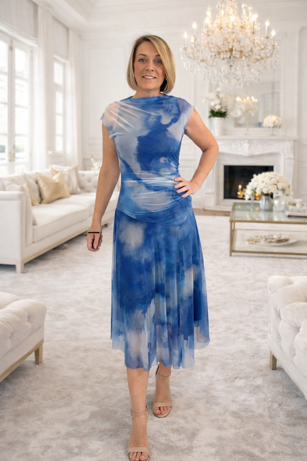 Celeste Cloud Mesh Midi Dress 8–14 No Returns on Sale Items