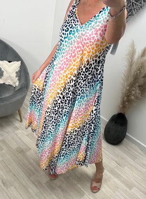 Sienna V-Neck Rainbow Leopard Maxi Dress 8-18 Navy - Susie's Boutique