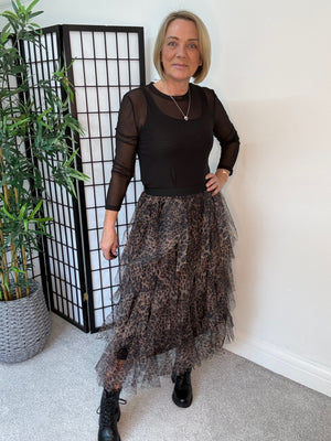 Lori Leopard Print Layered Tulle Skirt – Size 8–18
