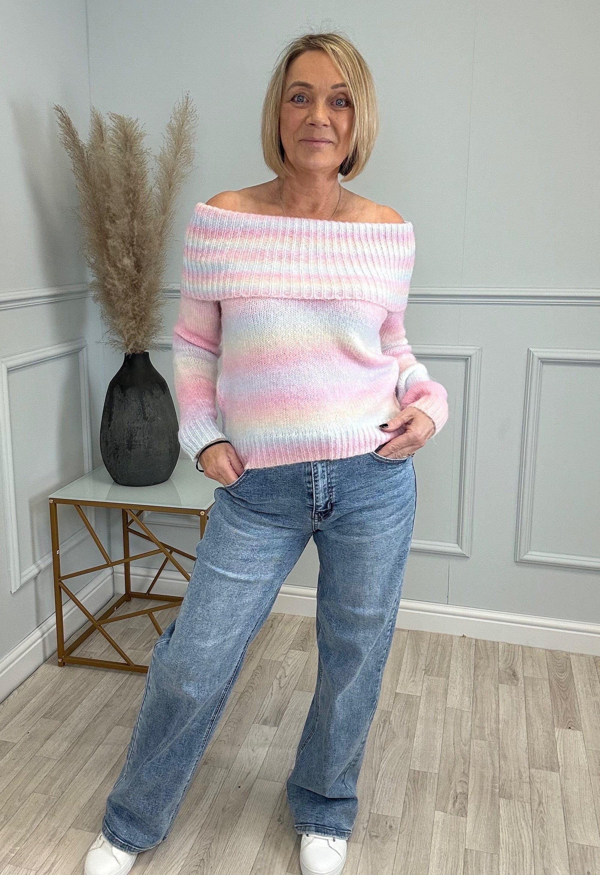 Bella Rainbow Knit Off-Shoulder Sweater 8-16 - Susie's Boutique