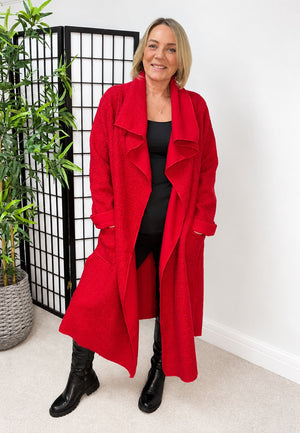 Hattie Bouclé Waterfall Coat – Red