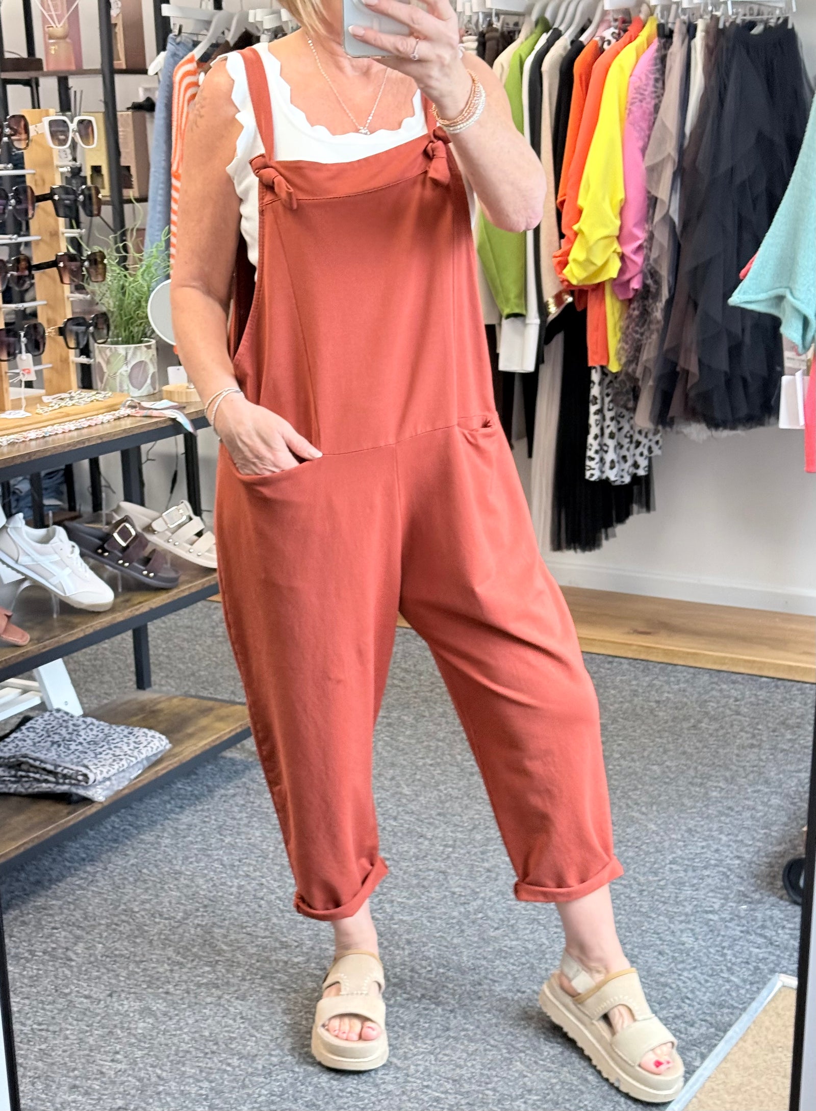 Nina Jersey Barrel Dungarees 8-16
 Rust
