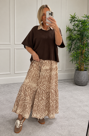Serena Zebra Print Button-Through Maxi Dress 10-18 Mocha