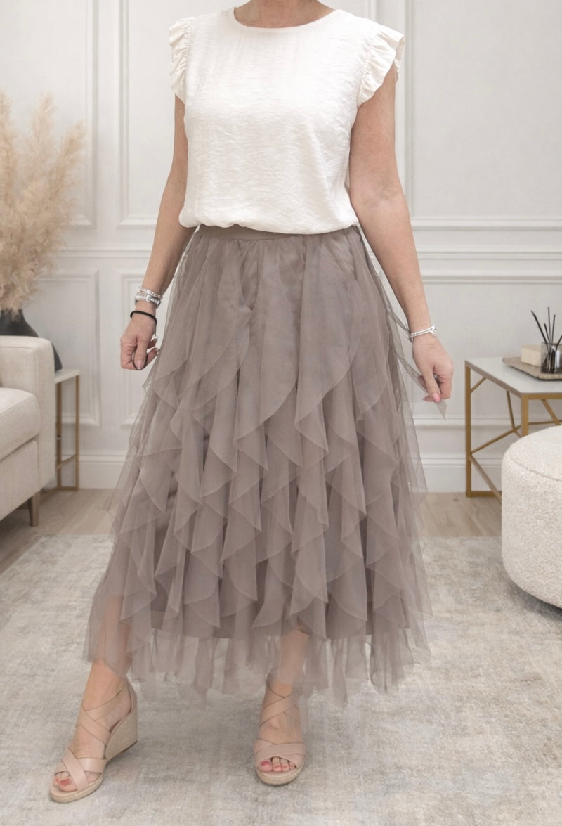 Lori Mesh Tulle Skirt 8-18 Mocha