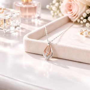 Two Tone Entwined Teardrop Pendant Necklace