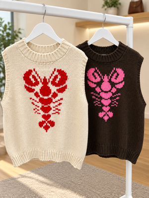 Lobster Knitted Tank – Cream/Red