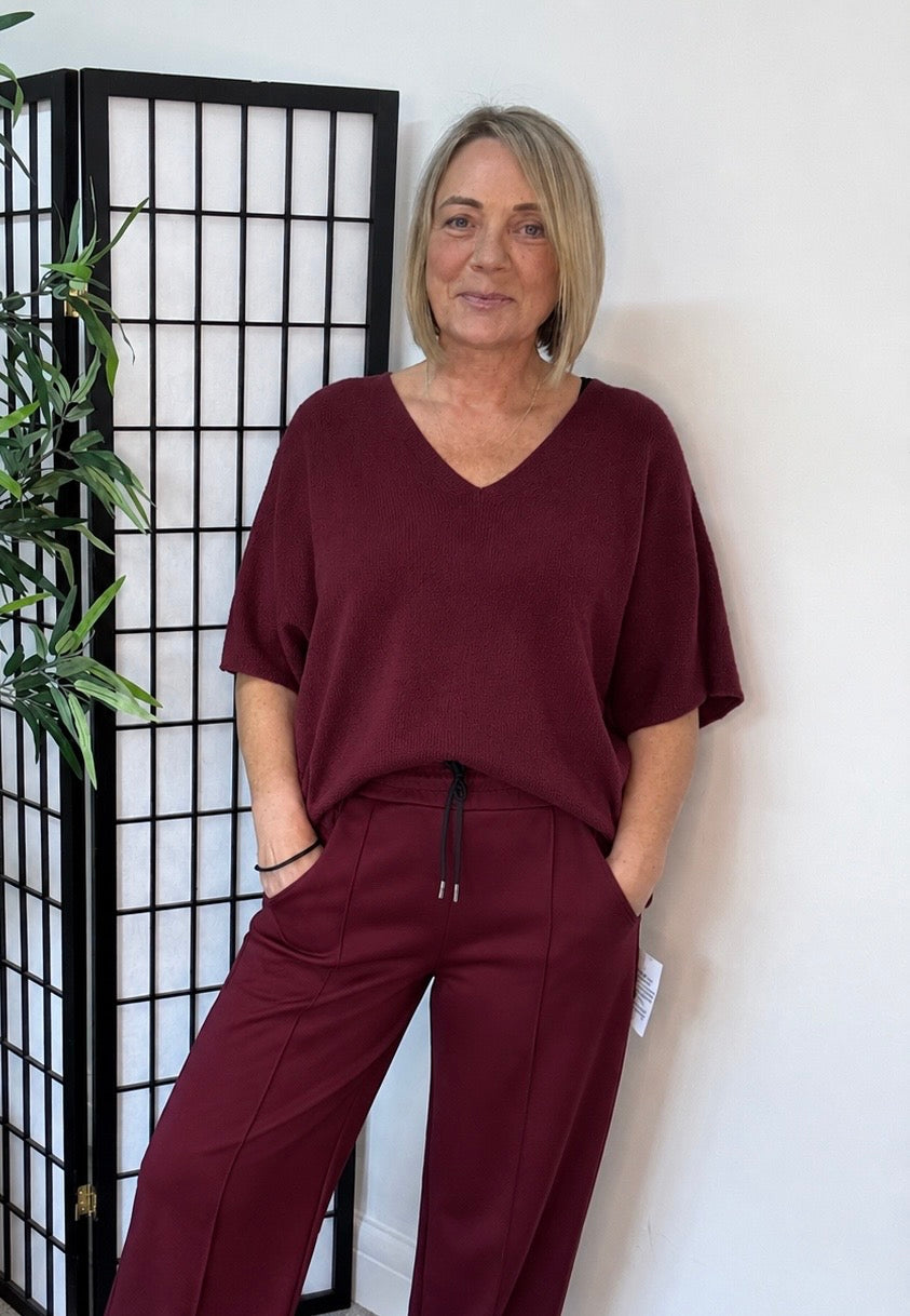 Serelai Luxe V-Neck Wide-Sleeve Jumper – Plum
