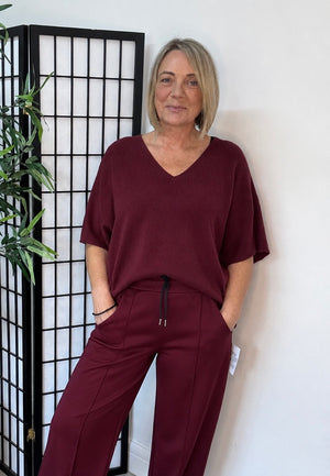 Serelai Luxe V-Neck Wide-Sleeve Jumper – Plum
