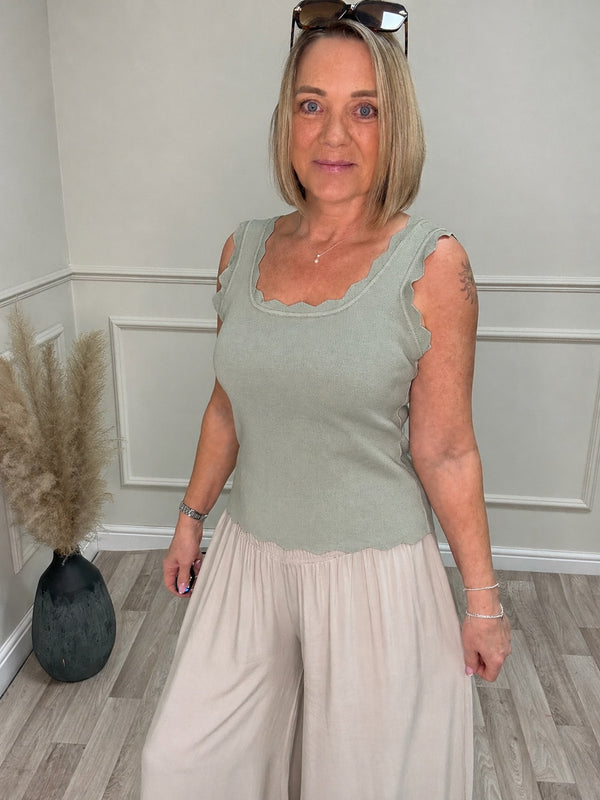 Scalloped Edge Ribbed Vest Top 8-18 Sage