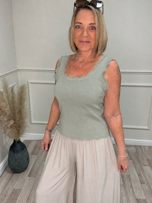 Scalloped Edge Ribbed Vest Top 8-18 Sage