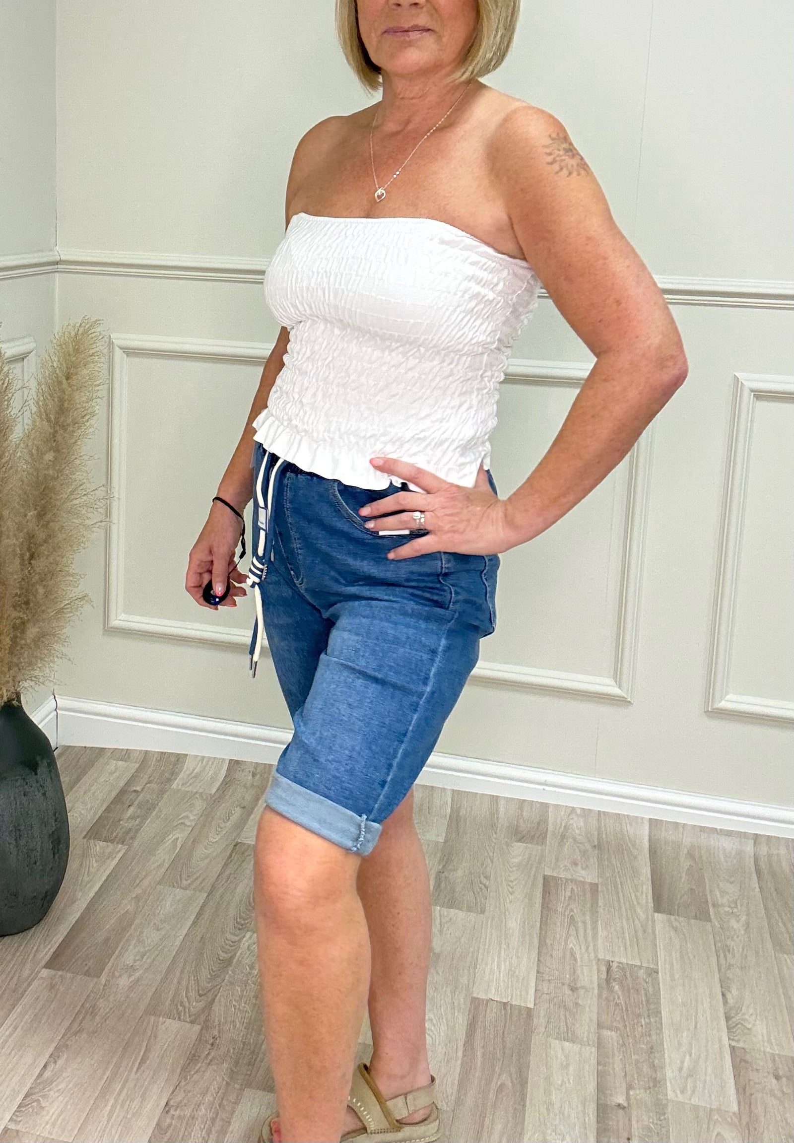 Alicia Elastic Waist Stretch Denim Bermuda Shorts Sizes 10–20