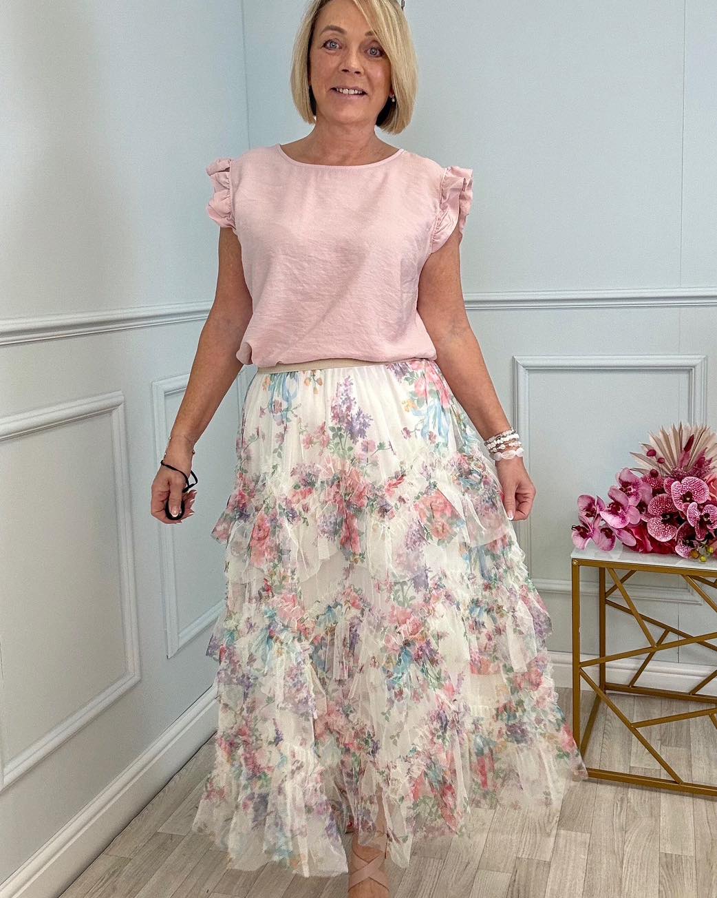 Lyla Layered Tulle Mesh Floral Skirt  8–18