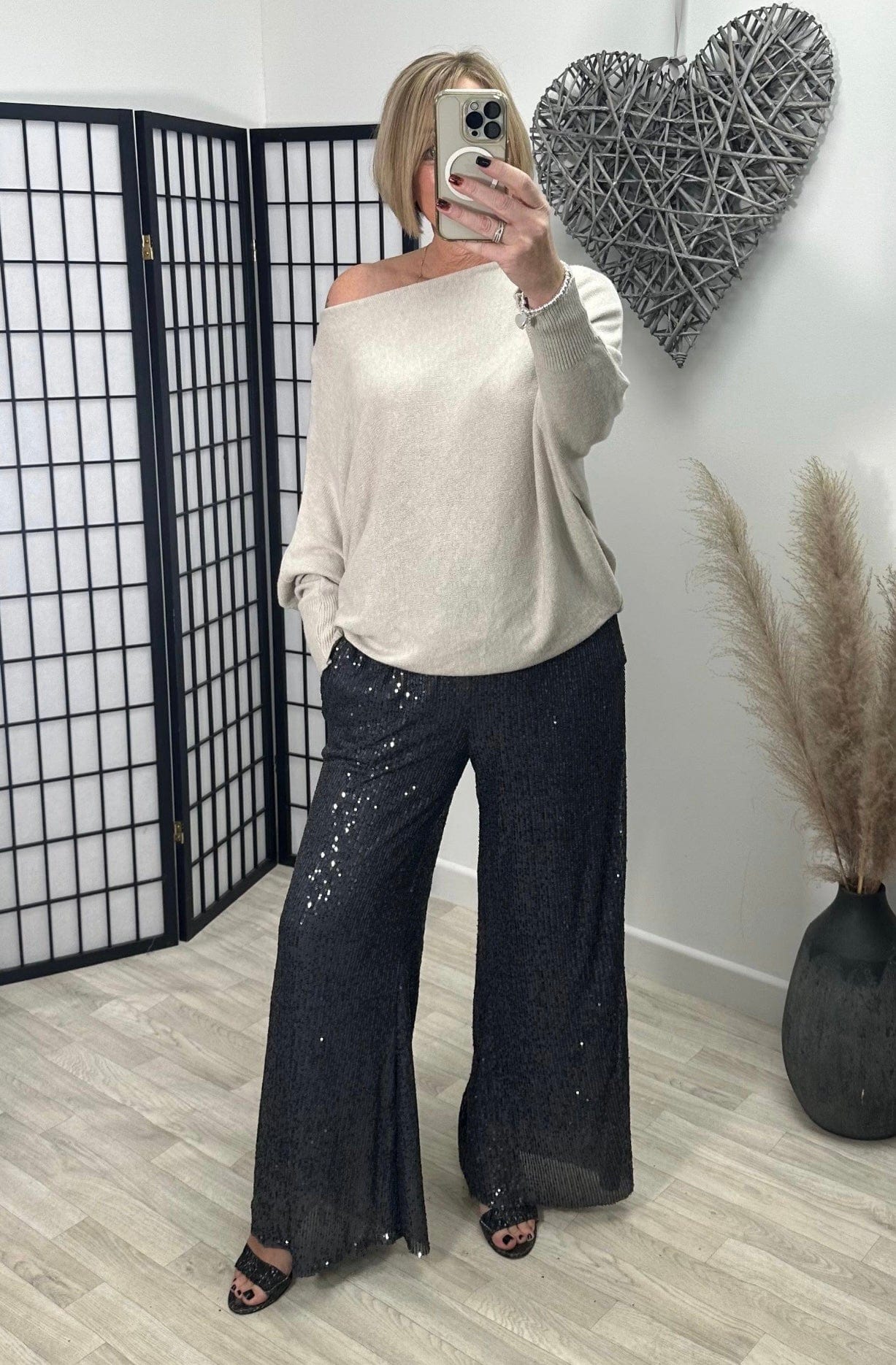 Victoria Sequin Palazzo Trousers 8-18 Slate NO RETURNS ON SALE ITEMS - Susie's Boutique