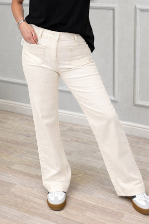 Lucy Straight Leg Retro Pocket Jeans Sizes 8–18 Beige