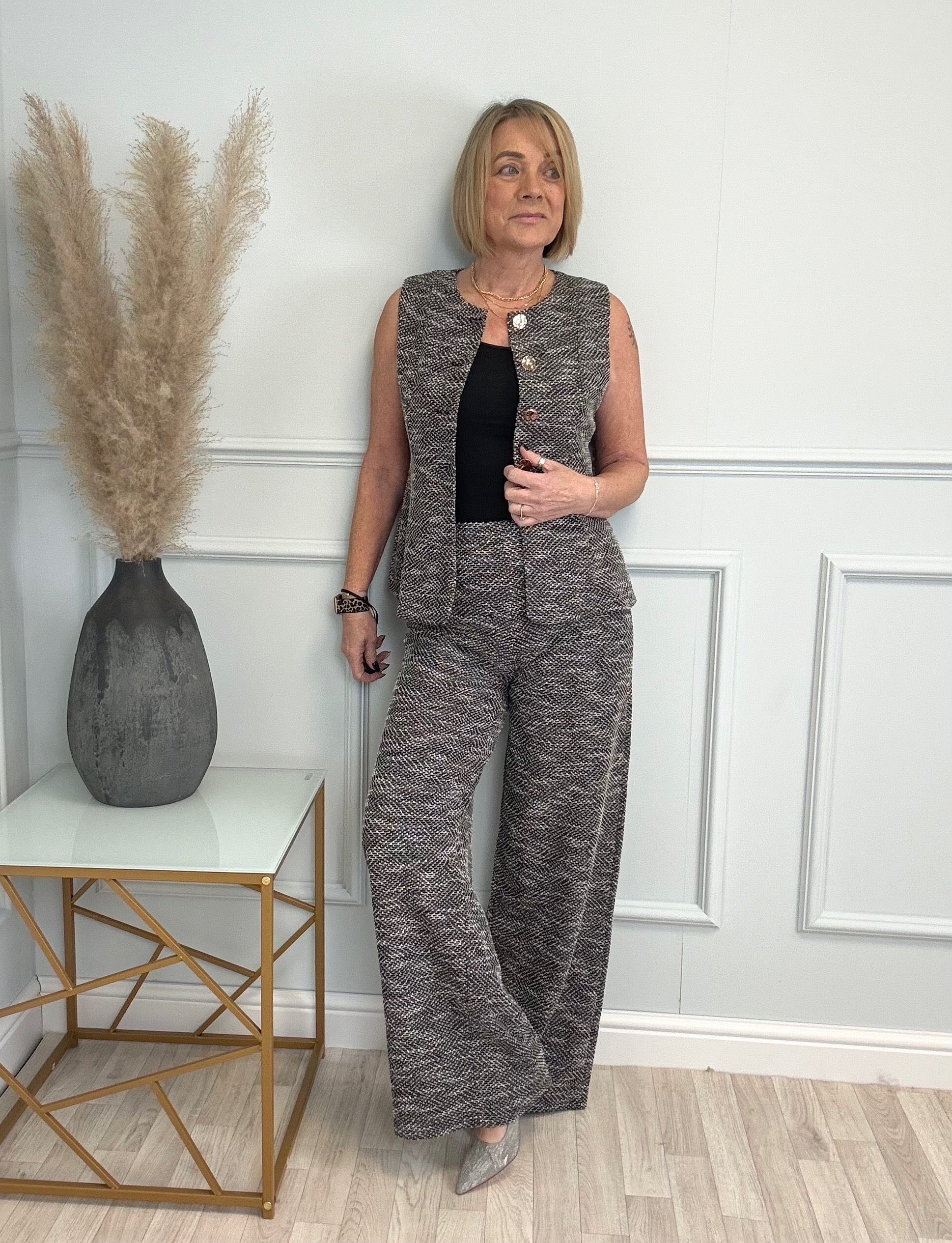 Leilani Textured Button-Up Waistcoat 10-14 Black - Susie's Boutique