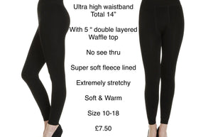 Ultra High Waist Fleece Lined Stretchy Leggings 10-18 Black