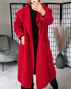 Hattie Bouclé Waterfall Coat – Red