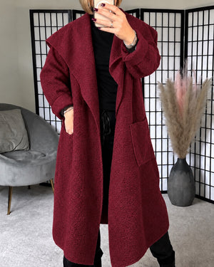 Hattie Bouclé Waterfall Coat – Burgundy
