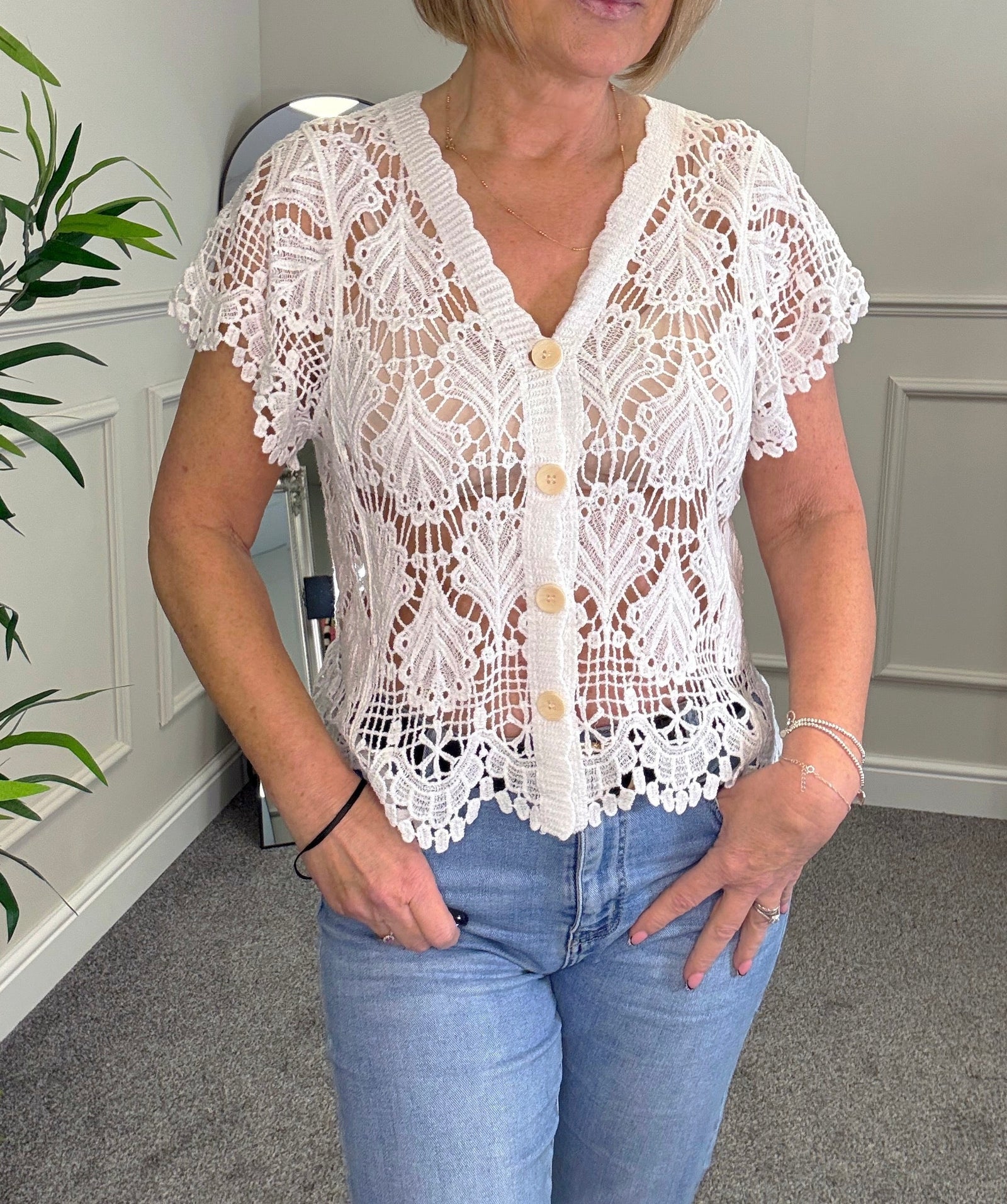 Elara Crochet Lace Button Top 8-14