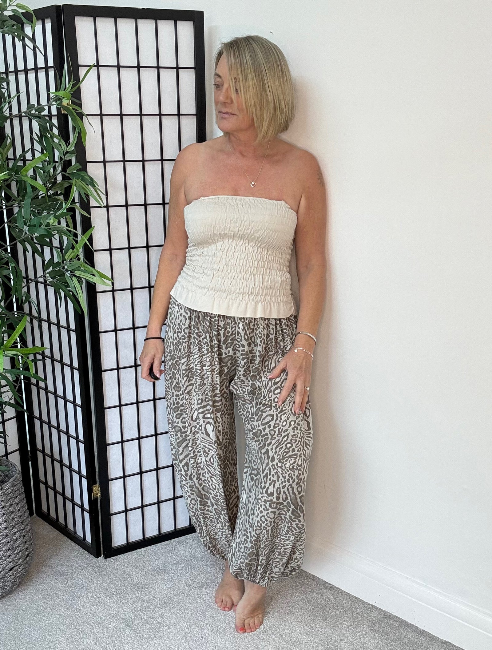 Leopard Print Harem Barrel Trousers 8-16 Mocha