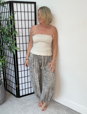 Leopard Print Harem Barrel Trousers 8-16 Mocha