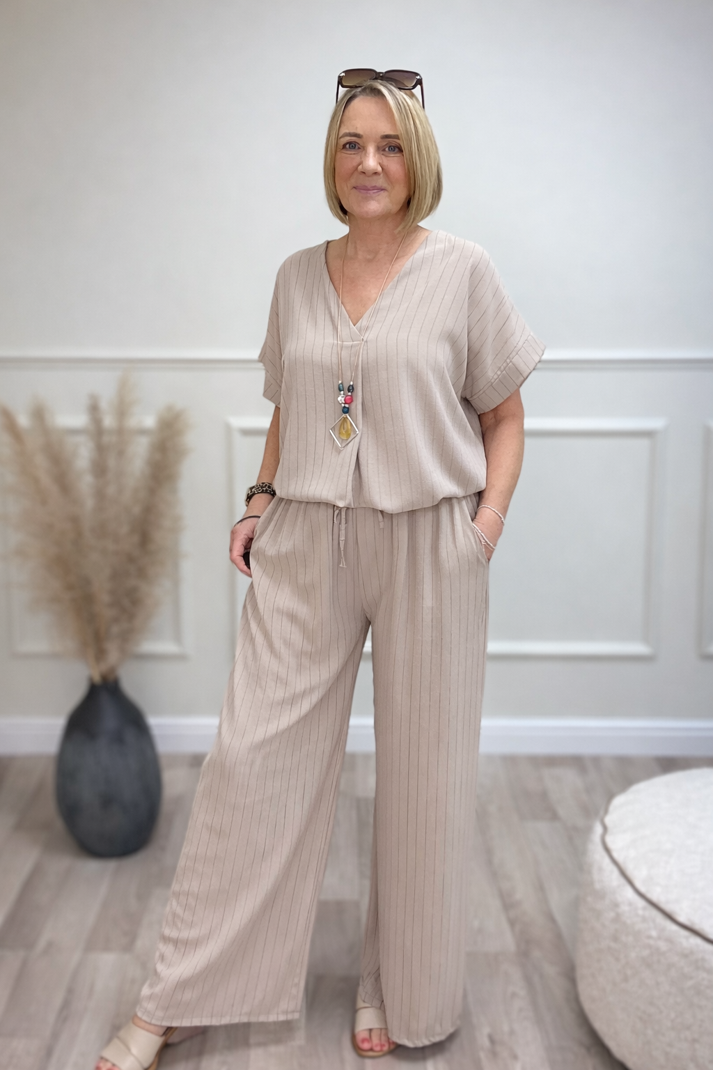 Monroe Pinstripe V-Neck Co-Ord Set 10-18