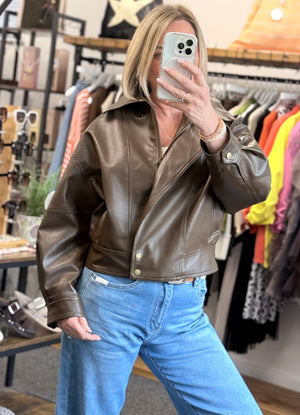 Frankie Faux Leather Jacket Chocolate
