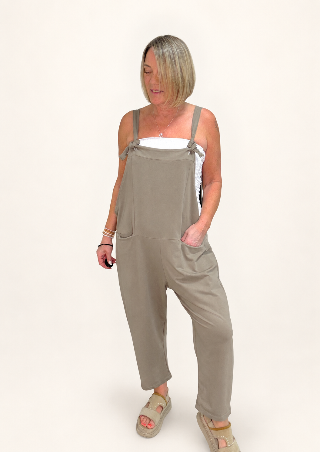 Nina Jersey Barrel Dungarees 8-16 Mocha