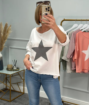 Star Long Sleeve Sweat 8-16 White - Susie's Boutique