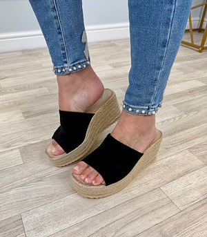 Seraphina Espadrille Platform Wedges – Chic & Comfortable Black
