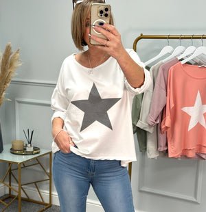Star Long Sleeve Sweat 8-16 White - Susie's Boutique