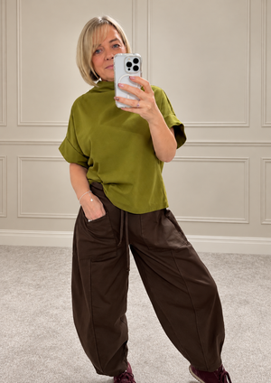 Darcy Cotton Funnel Neck Sweat Top – Olive