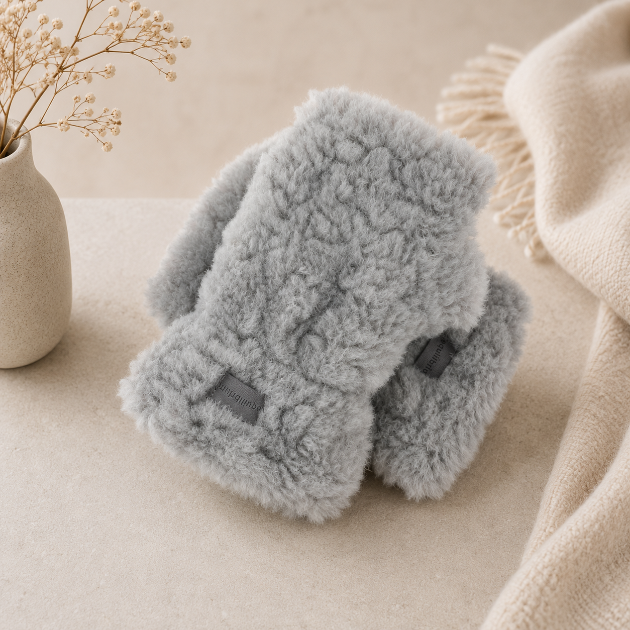Teddy Fingerless Gloves – Grey