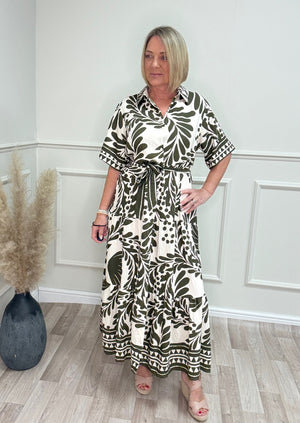 Serena Tropical Print Button-Through Maxi Dress 10-18