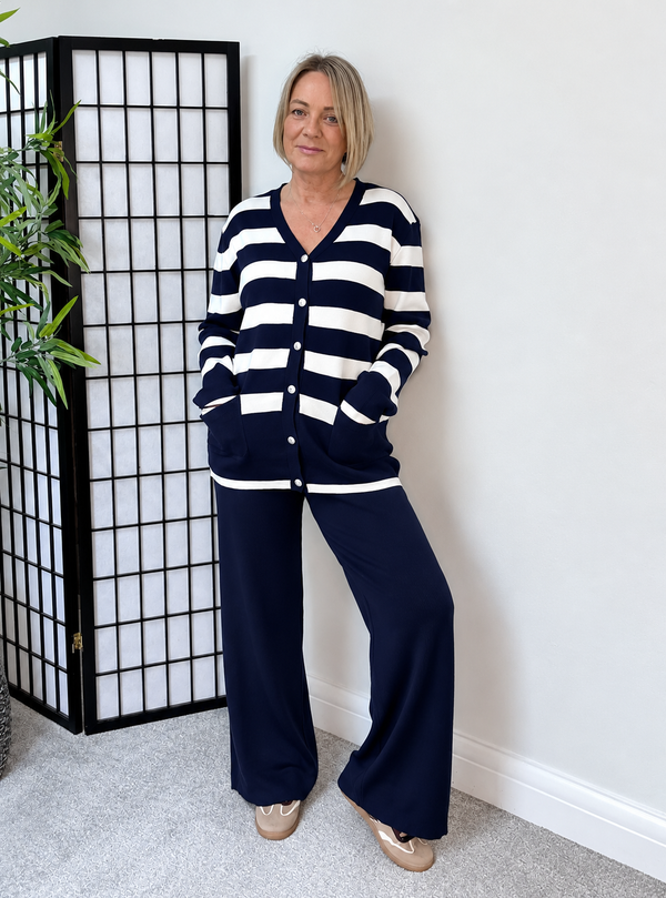 Sloane Knitted Stripe Co-Ord – Navy & White