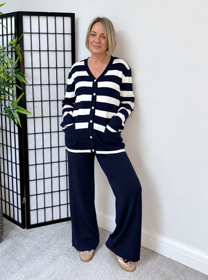 Sloane Knitted Stripe Co-Ord – Navy & White