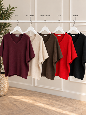 Serelai Luxe V-Neck Wide-Sleeve Jumper – Plum