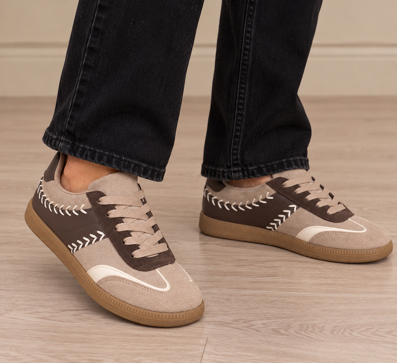 Mocha Retro Stitch Detail Trainers