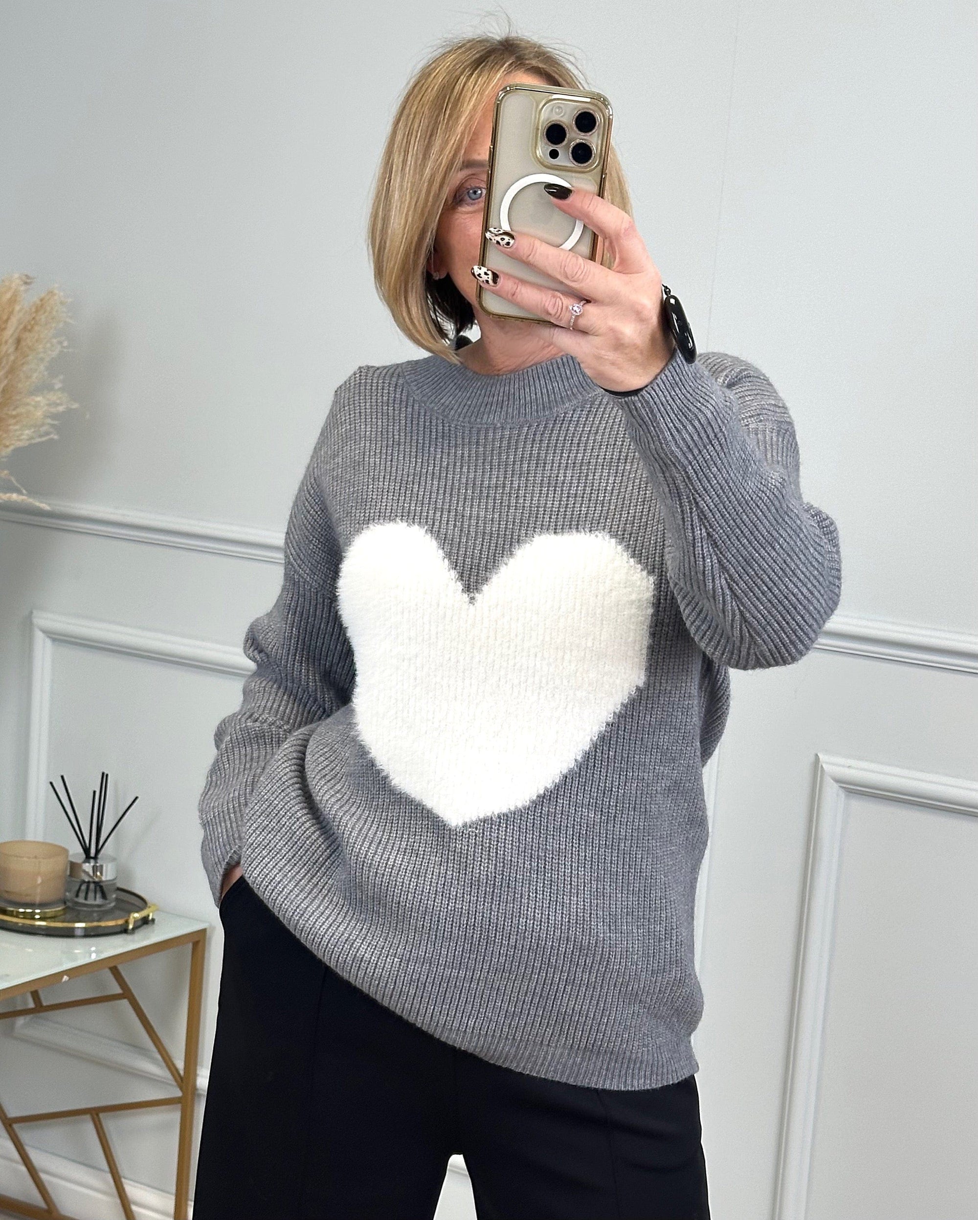 Valeria Fluffy Heart Jumper 8-18 Grey - Susie's Boutique